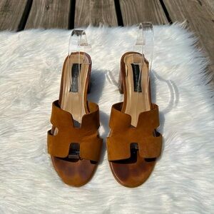 Steve Madden Foreva Sand Brown Nubuck Leather Mules Size 10 Womens Sandal